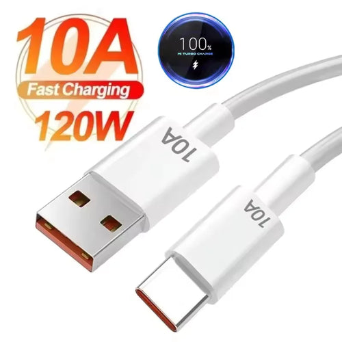 120W 10A USB to Type C Cable 0.3/1M/1.5M/2M Fast Charging Data Cable For Huawei P30 Honor Data Cord For iPhone 15 Xiaomi Redmi