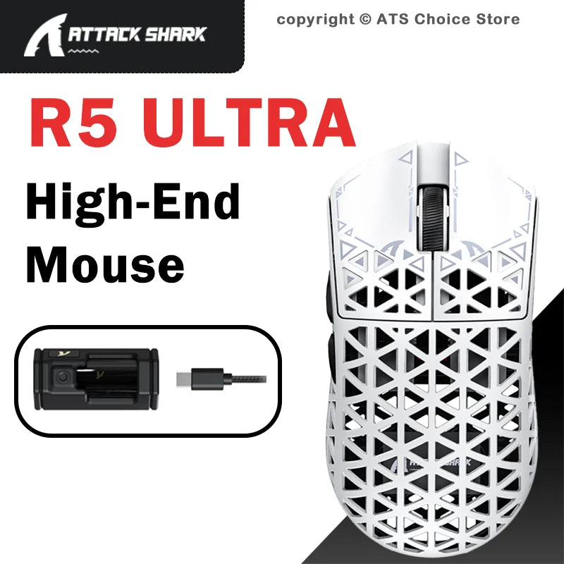 ATTACK SHARK R5 ULTRA High-End Wireless Gaming Mouse 8K Polling 42000 DPI Lightweight Tri-Mode Bluetooth Carbon Fiber Gamer