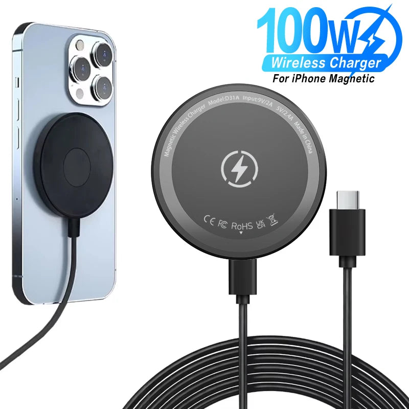100W Magnetic Wireless Charger Phone Pad For Magsafe iPhone 17 16 15 14 13 12 Pro Max Airpods 4 Pro Magnet Fast Charging Station