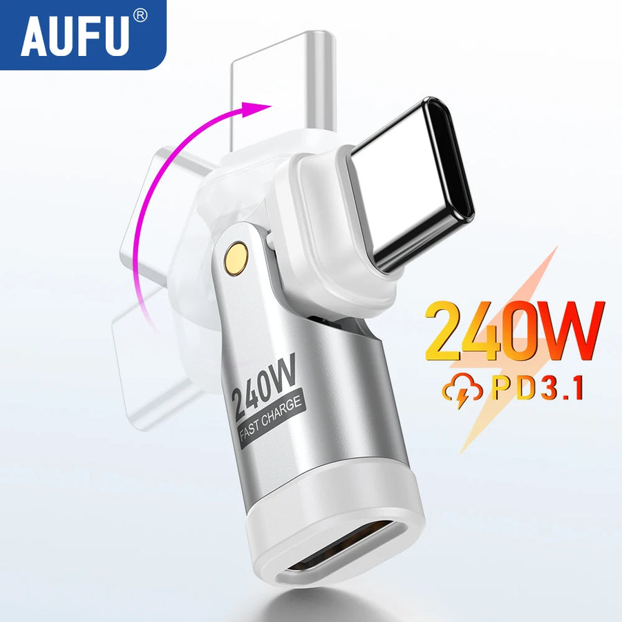 AUFU 240W USB C OTG Adapter 5A Fast Charging Type C Male to Female Converter For iPhone Macbook Laptop 180 Degree Elbow Adapter