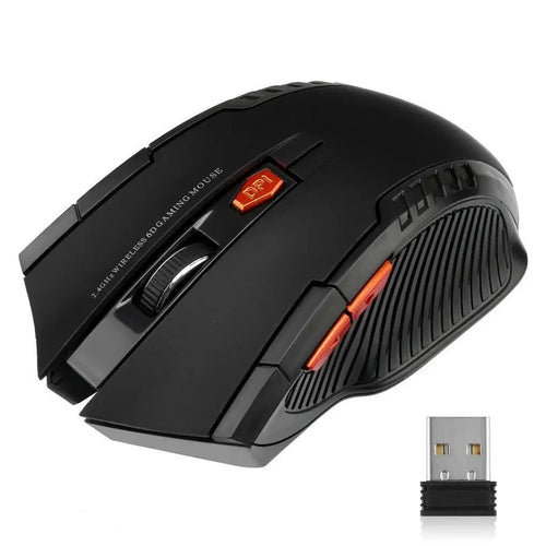 2.4G Wireless Black Mouse 1600DPI Optical Mouse Computer Gaming Mouse 6-Button Wireless Mouse with USB Receiver