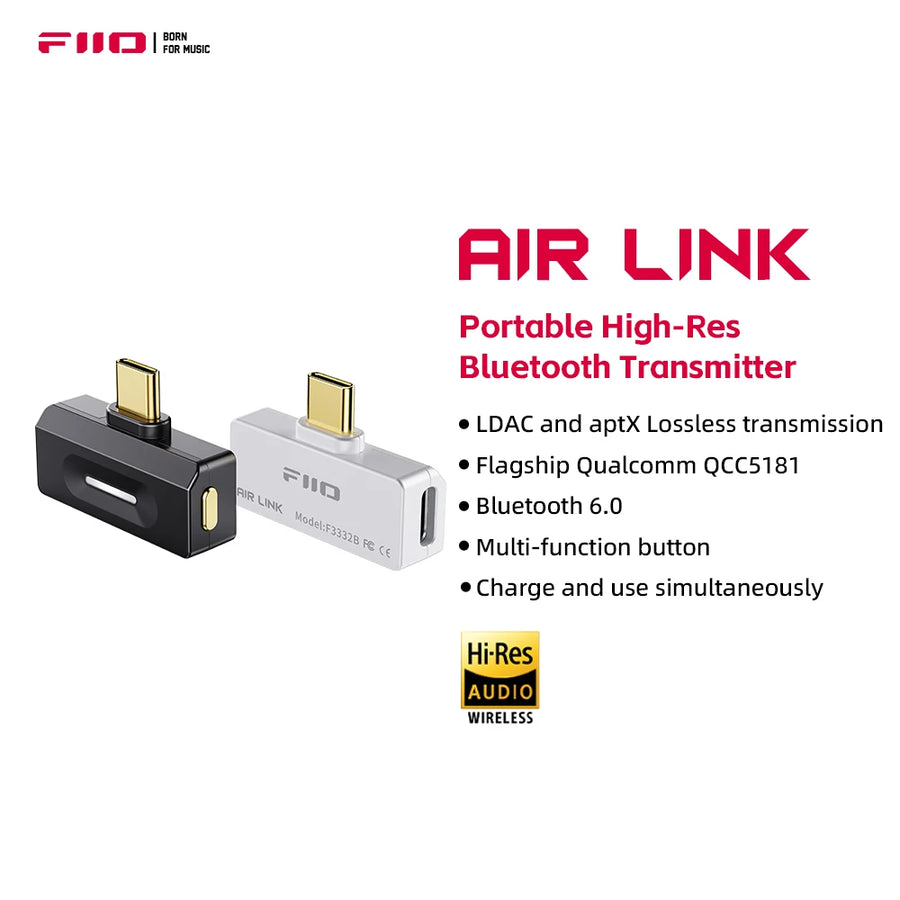 FiiO Air Link(Type-C) Bluetooth 6.0 Transmitter for Mobile/Game Player to Wireless Headphones, QCC5181 Chip, LDAC/AptX Adaptive