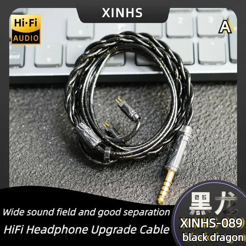 XINHS 089 Black Dragon 5 Elements HiFi Headphone Upgrade Cable 0.78mm 2PIN 4.4/3.5 Balanced Cable for Kinera PULA SeeAudio