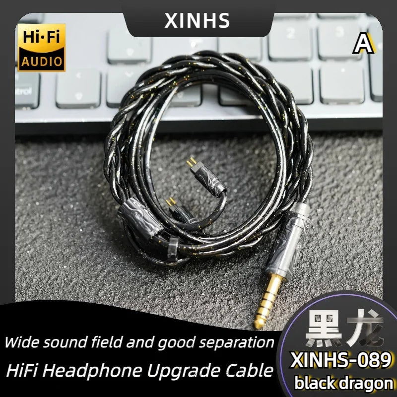 XINHS 089 Black Dragon 5 Elements HiFi Headphone Upgrade Cable 0.78mm 2PIN 4.4/3.5 Balanced Cable for Kinera PULA SeeAudio