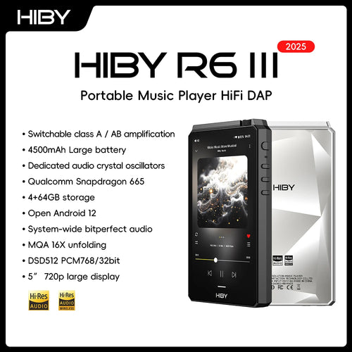 HiBy R6III 2025 / R6 Gen 3 Android 12 Music Player MP3 USB DAC HIFI WiFi Bluetooth 5.0 CS43198 *4 MQA16x DSD512 PCM768 4500mAh