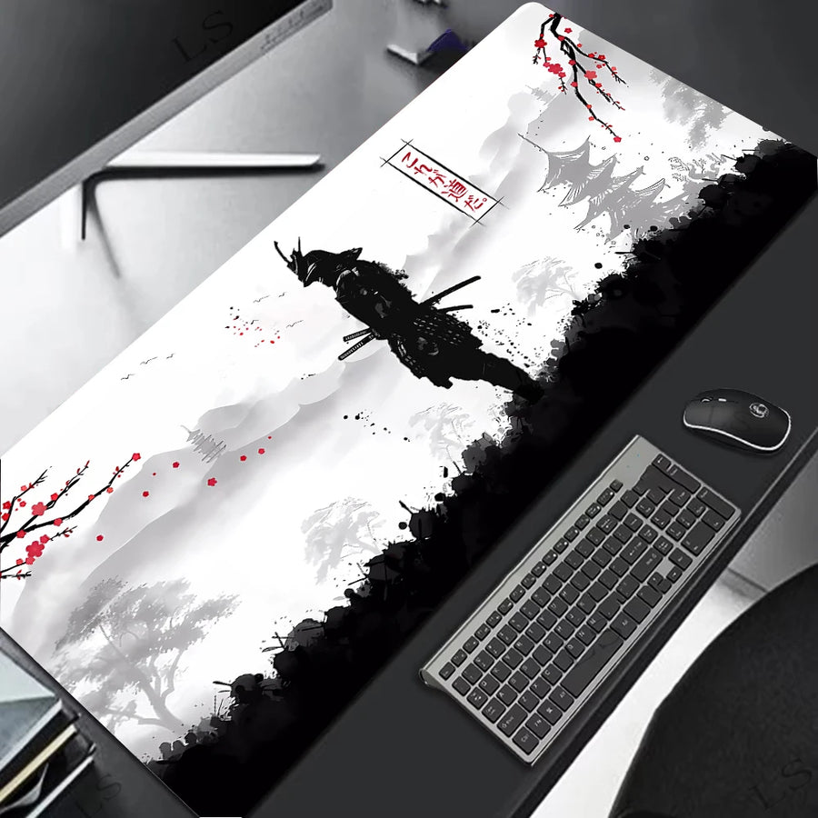 Samurai Warrior MousePad Gamer Computer Accessories Keyboard Table Mat Black Mouse pad Company Gaming Laptop Desk Accessory Pc