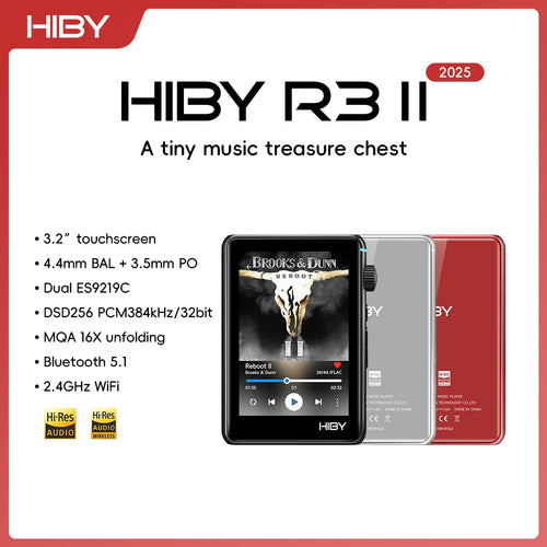 HiBy R3 II 2025 / R3 Gen 2 Music Player Bluetooth 5.1 WiFi MQA16X DSD256 Web Radio USB Audio Dongle DAC X1600E ES9219C 3.2‘’