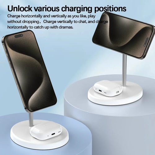 Magnetic Wireless Charger Stand 2 in 1 Phone Charging Station Dock For iPhone 15 14 13 12 Pro Max AirPods3 Pro 2 Fast Chargers