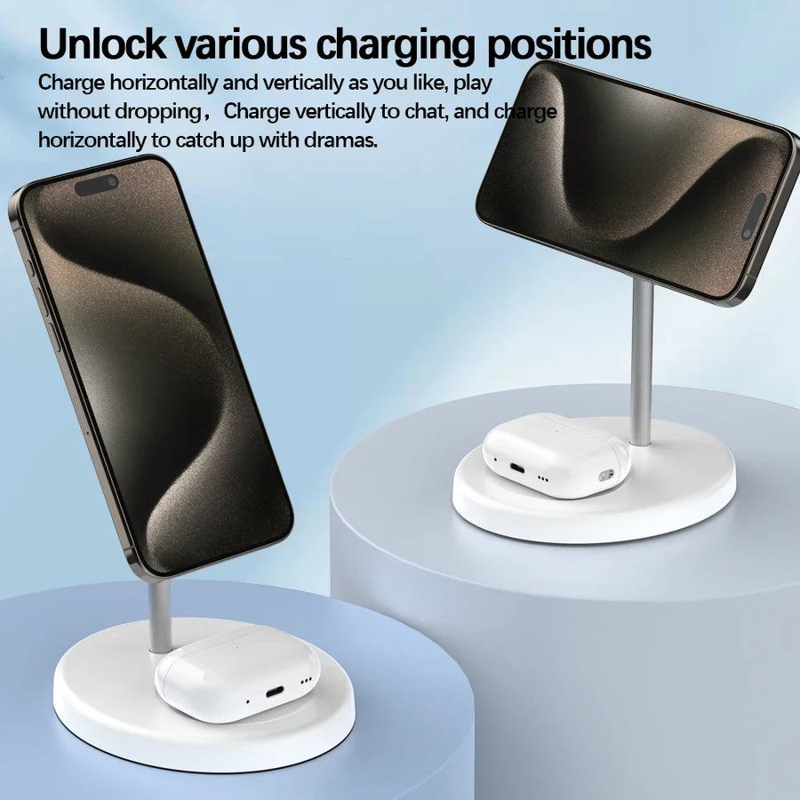 Magnetic Wireless Charger Stand 2 in 1 Phone Charging Station Dock For iPhone 15 14 13 12 Pro Max AirPods3 Pro 2 Fast Chargers