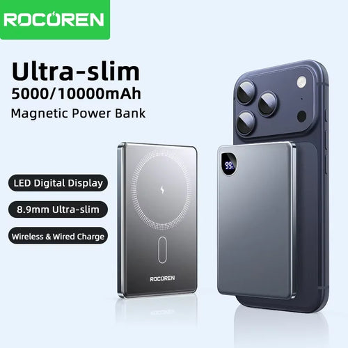 Rocoren 10000mAh Magnetic PowerBank Fast Charging 5000mAh Power Bank Portable Wireless Charger Battery For iPhone 17 16 Pro Max