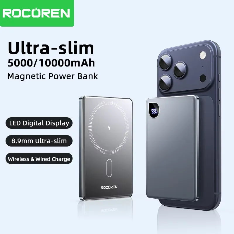 Rocoren 10000mAh Magnetic PowerBank Fast Charging 5000mAh Power Bank Portable Wireless Charger Battery For iPhone 17 16 Pro Max