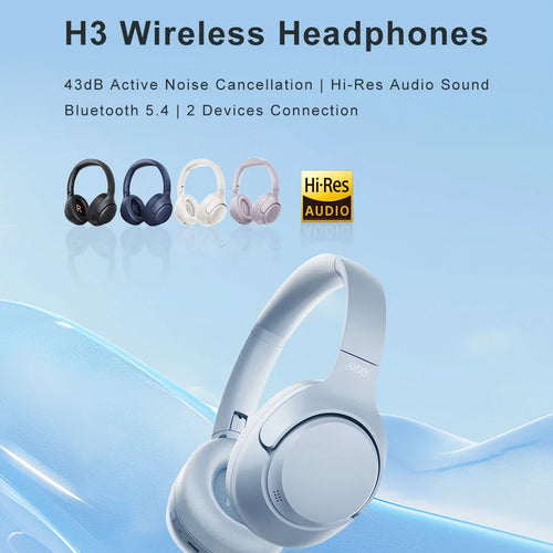 QCY H3 ANC Wireless Headphones Bluetooth 5.4 Hi-Res Audio Over Ear Headset 43dB Hybrid Active Noise Cancellation Earphones 60H