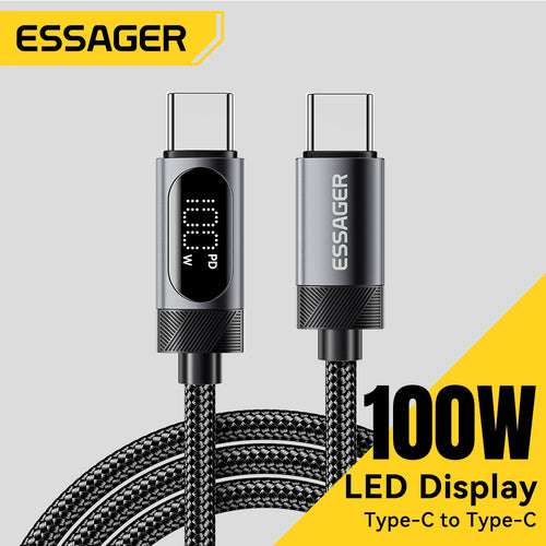 Essager Digital Dispaly USB C Cable For iPhone 17 16 Xiaomi Huawei 100W PD Fast Charging For Macbook iPad Type C to Type C Cable