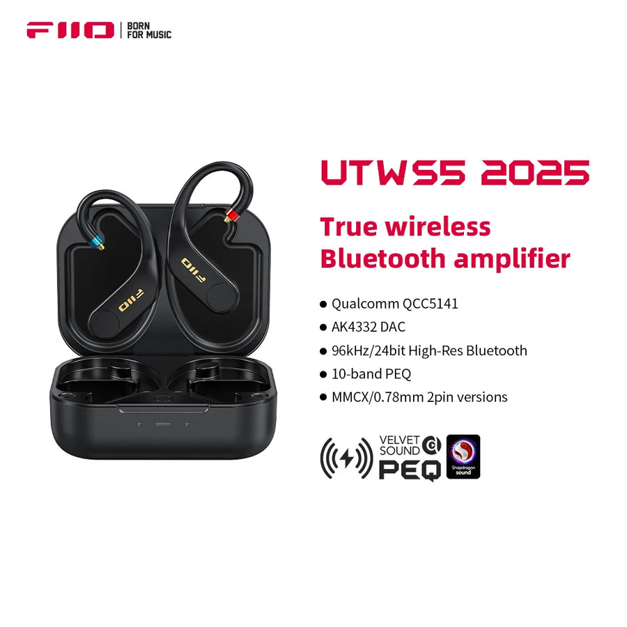 FiiO UTWS5 2025 True Wireless Bluetooth Earbuds Hook & Headphone Amp for IEMs, Hi-Res 96kHz/24bit LDAC -MMCX/0.78 2pins