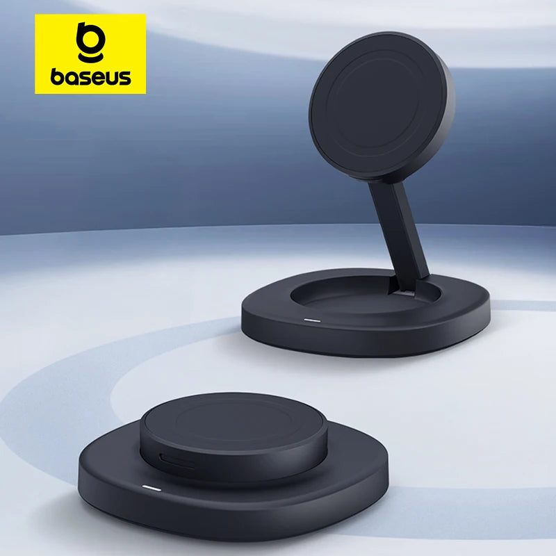Baseus Qi2 15W Foldable Wireless Charger Stand Magnetic Adjustable Viewing Angle For iPhone 16 15 14 13 AirPods 2nd 3rd Gen Pro