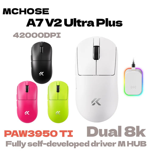 MCHOSE A7 V2 Ultra Plus Lightweight Wireless Gaming Mouse Dual 8,000Hz Polling Rate PAW3950 TI Gaming Esports Office Mouse